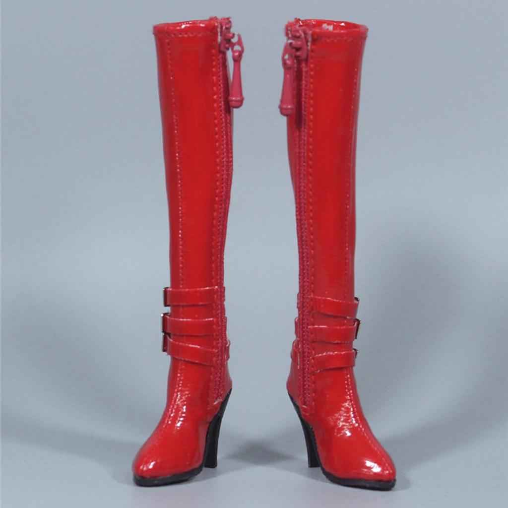 1/6 Women's Zip Up High Heeled Long Boots Shoes for 12'' Action Figure Red