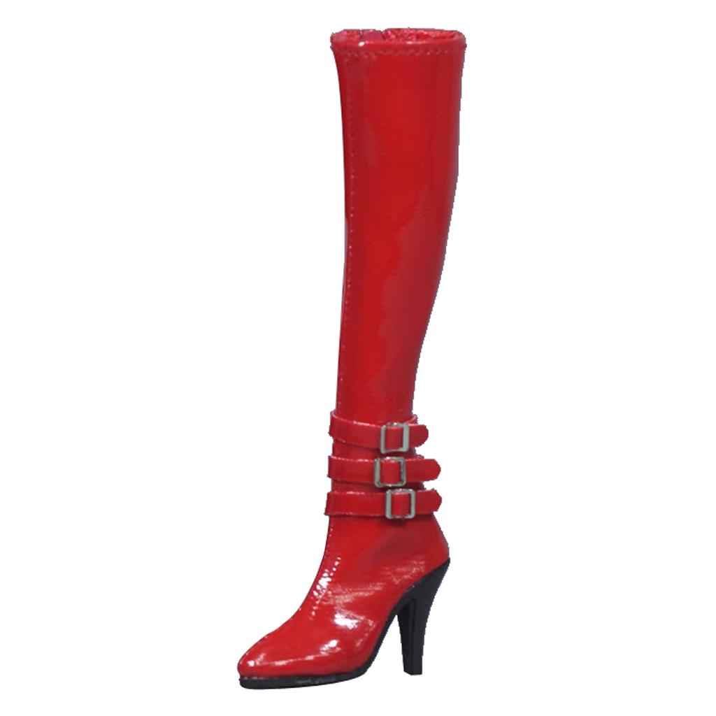 1/6 Women's Zip Up High Heeled Long Boots Shoes for 12'' Action Figure Red