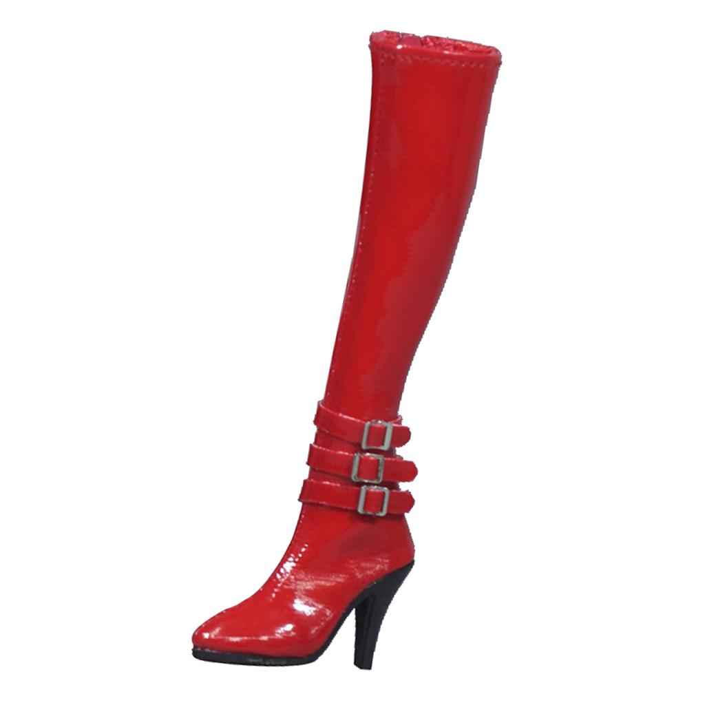 1/6 Women's Zip Up High Heeled Long Boots Shoes for 12'' Action Figure Red