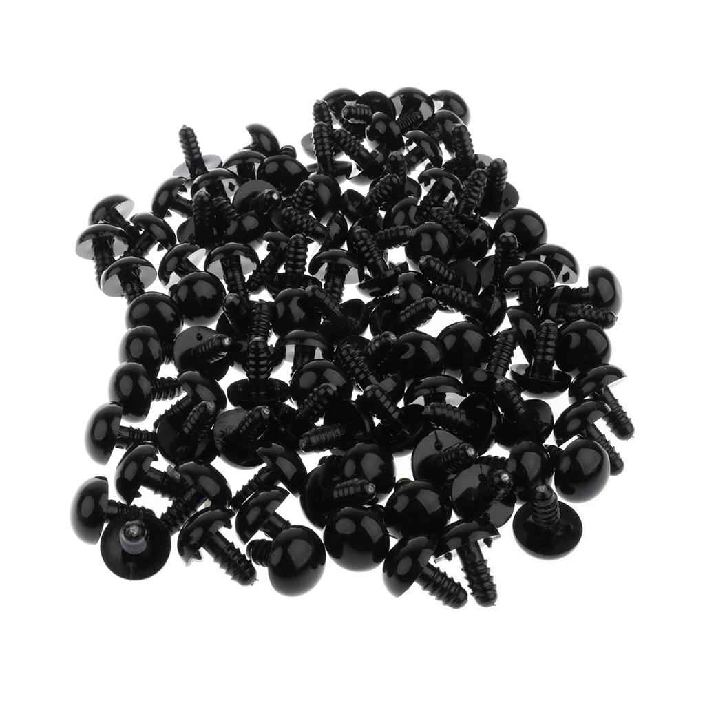 100 Pieces Black Plastic Safety Eyes with Backs for Dolls DIY Making 15mm