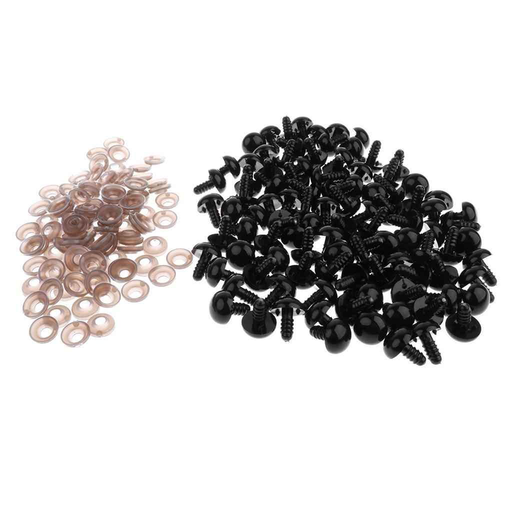100 Pieces Black Plastic Safety Eyes with Backs for Dolls DIY Making 15mm