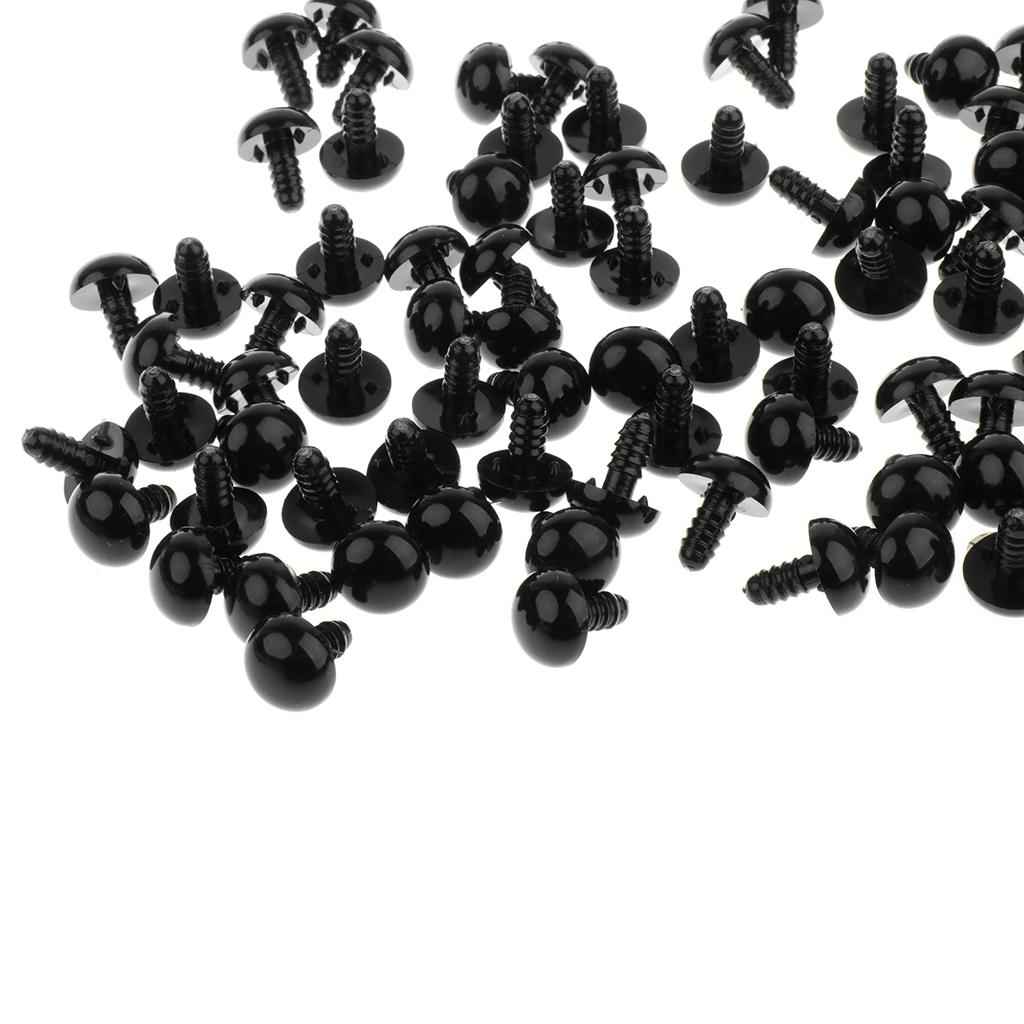 100 Pieces Black Plastic Safety Eyes with Backs for Dolls DIY Making 15mm