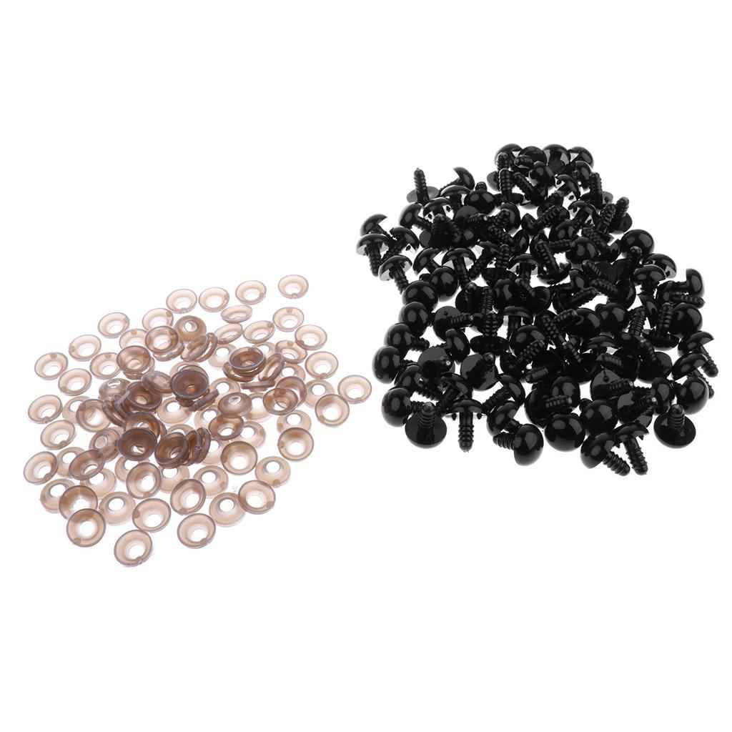 100 Pieces Black Plastic Safety Eyes with Backs for Dolls DIY Making 15mm