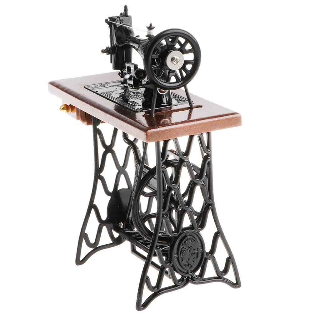 1/10th Mini Vintage Desktop Sewing Machine Mechanism Diecast Vehicle Model Playset Toy Ornament Brown