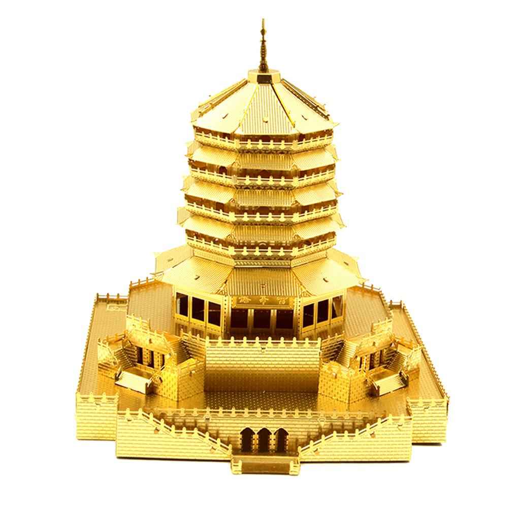 1:720 Scale Chinese History Architecture 3D Metal Puzzle Jigsaw - Leifeng Pagoda Tower Building Statue Model Toy Home Decor Xmas Gifts Golden
