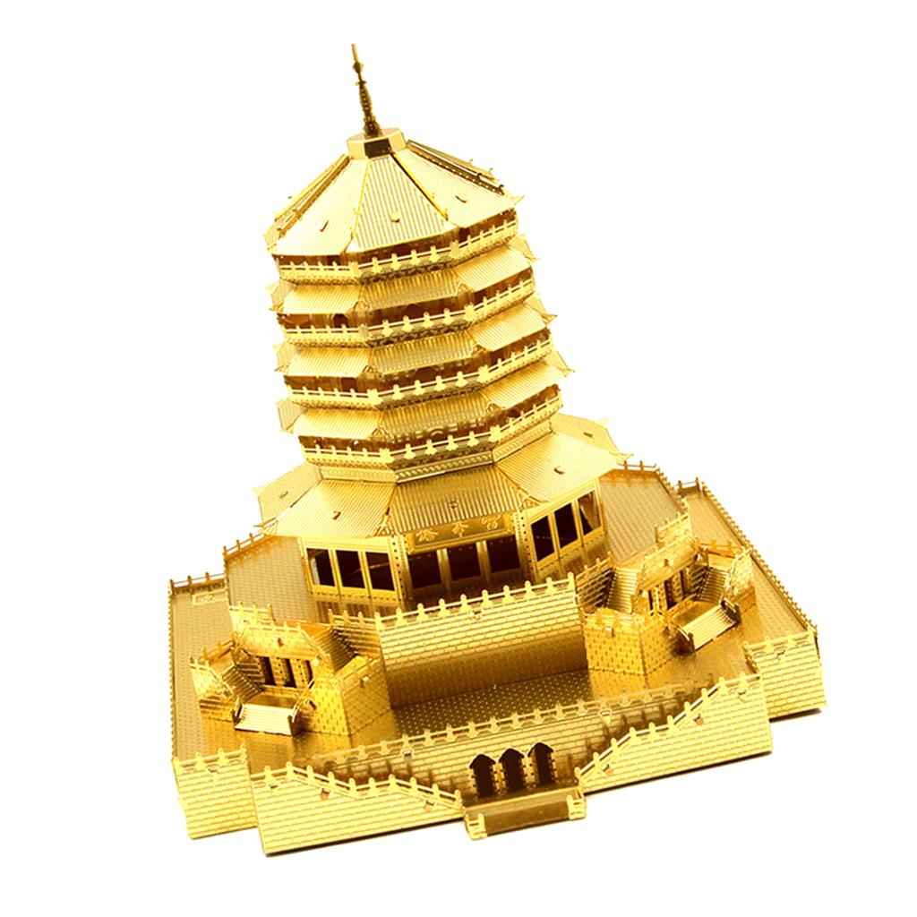 1:720 Scale Chinese History Architecture 3D Metal Puzzle Jigsaw - Leifeng Pagoda Tower Building Statue Model Toy Home Decor Xmas Gifts Golden