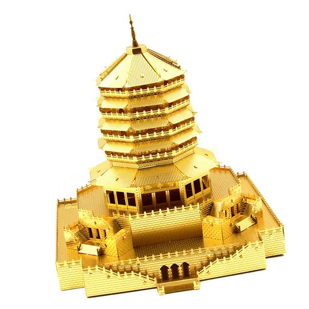 1:720 Scale Chinese History Architecture 3D Metal Puzzle Jigsaw - Leifeng Pagoda Tower Building Statue Model Toy Home Decor Xmas Gifts Golden