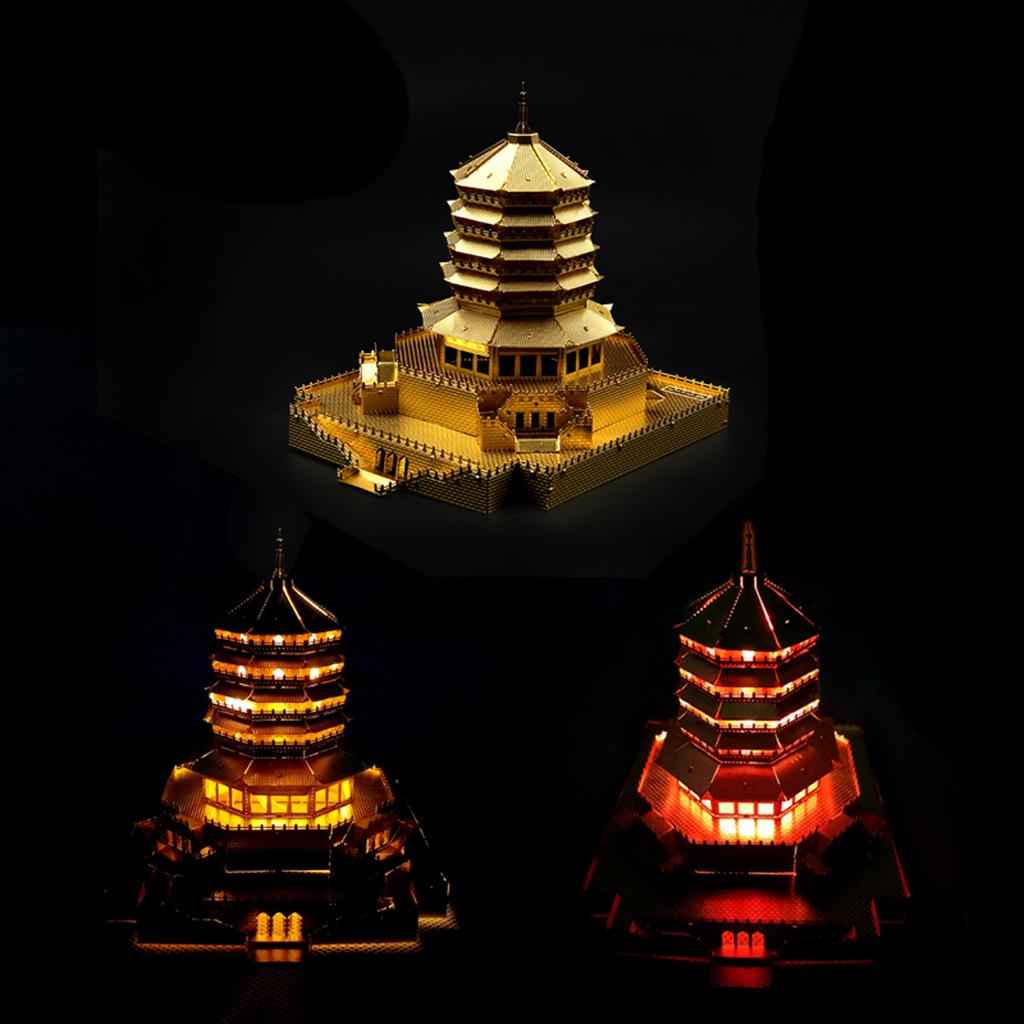 1:720 Scale Chinese History Architecture 3D Metal Puzzle Jigsaw - Leifeng Pagoda Tower Building Statue Model Toy Home Decor Xmas Gifts Golden