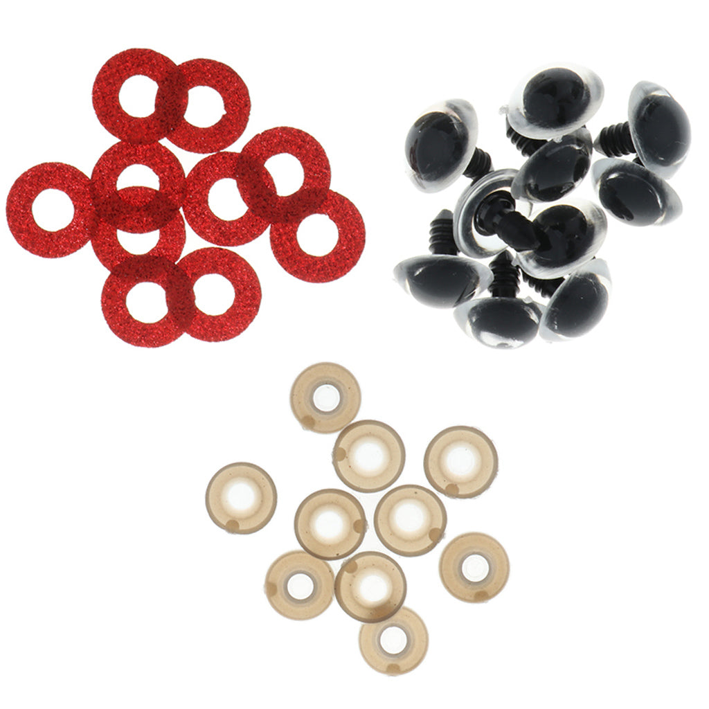 100pcs 10 colors Plastic Safety Toy Eyes + Glitter Nonwovens + Washer 24mm