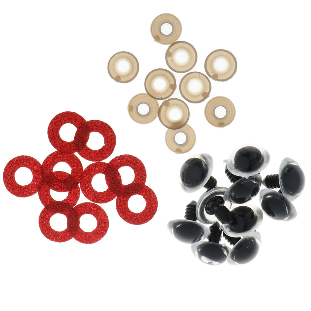 100pcs 10 colors Plastic Safety Toy Eyes + Glitter Nonwovens + Washer 24mm