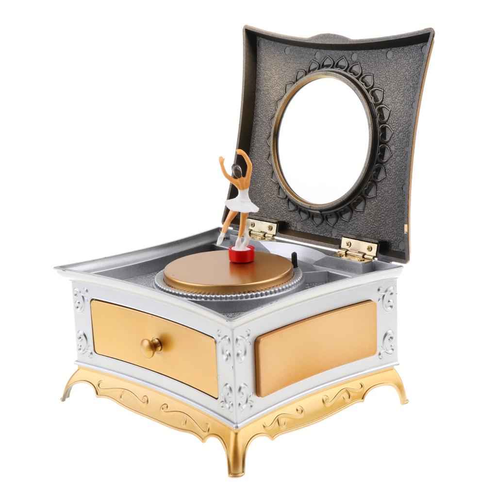 Music Jewelry Box with Drawer Jewelry Storage Case with Dancing Girl Gold
