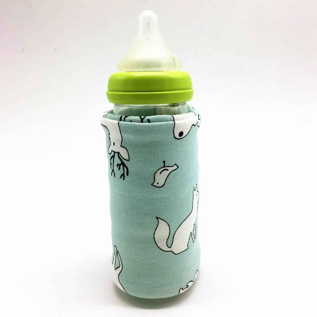 USB Baby's Feeding Bottle Warmer Bag Heating Pouch Infant Milk Heater Sleeve Fox and Deer with Green Background
