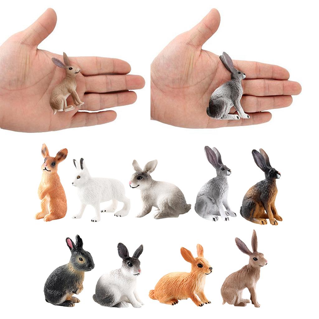 4xRealistic Rabbit Figurine Zoo Farm Animal Model Teaching Toys Tabletop Decor brown squatting