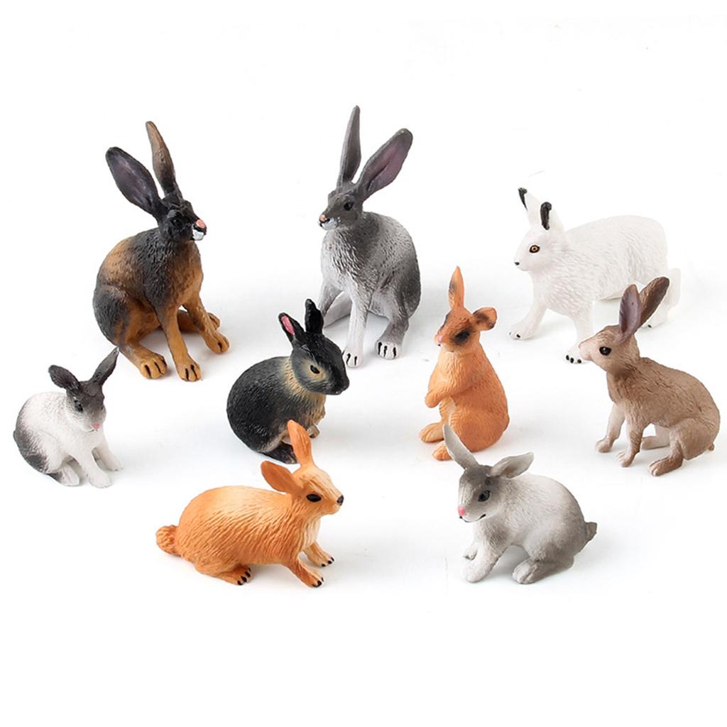 2xRealistic Rabbit Figurine Zoo Farm Animal Model Teaching Toys Tabletop Decor black yellow squatting