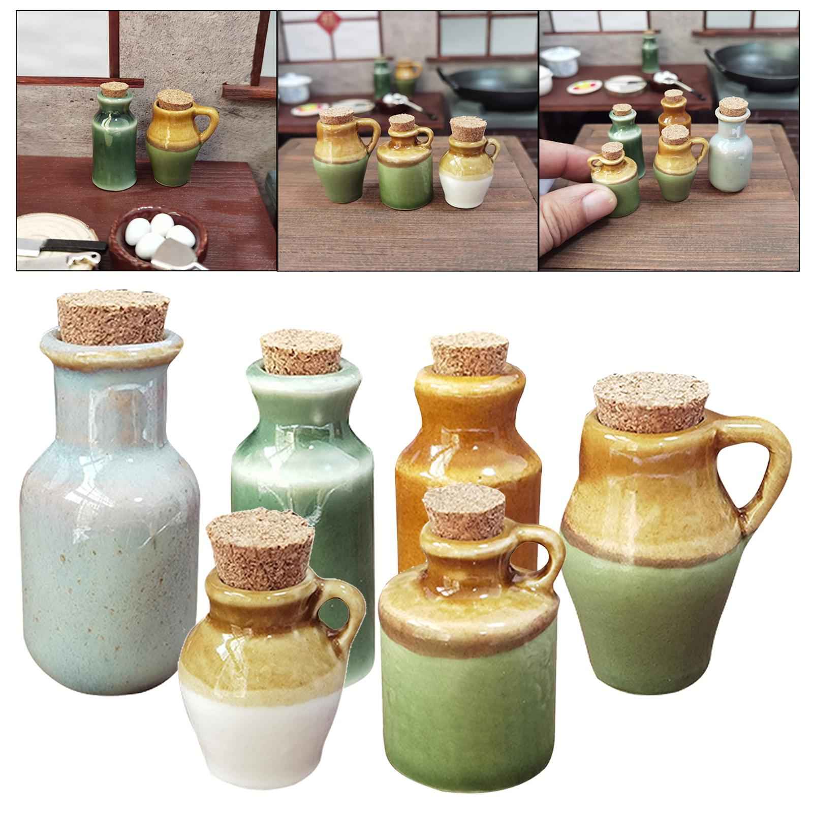 1/12 Dolls House Miniature Ceramics Pots Seasoning Jar Kitchen Green 3.6cm