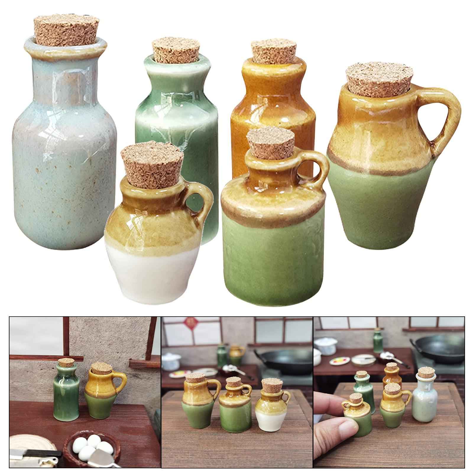 1/12 Dolls House Miniature Ceramics Pots Seasoning Jar Kitchen Green 3.6cm