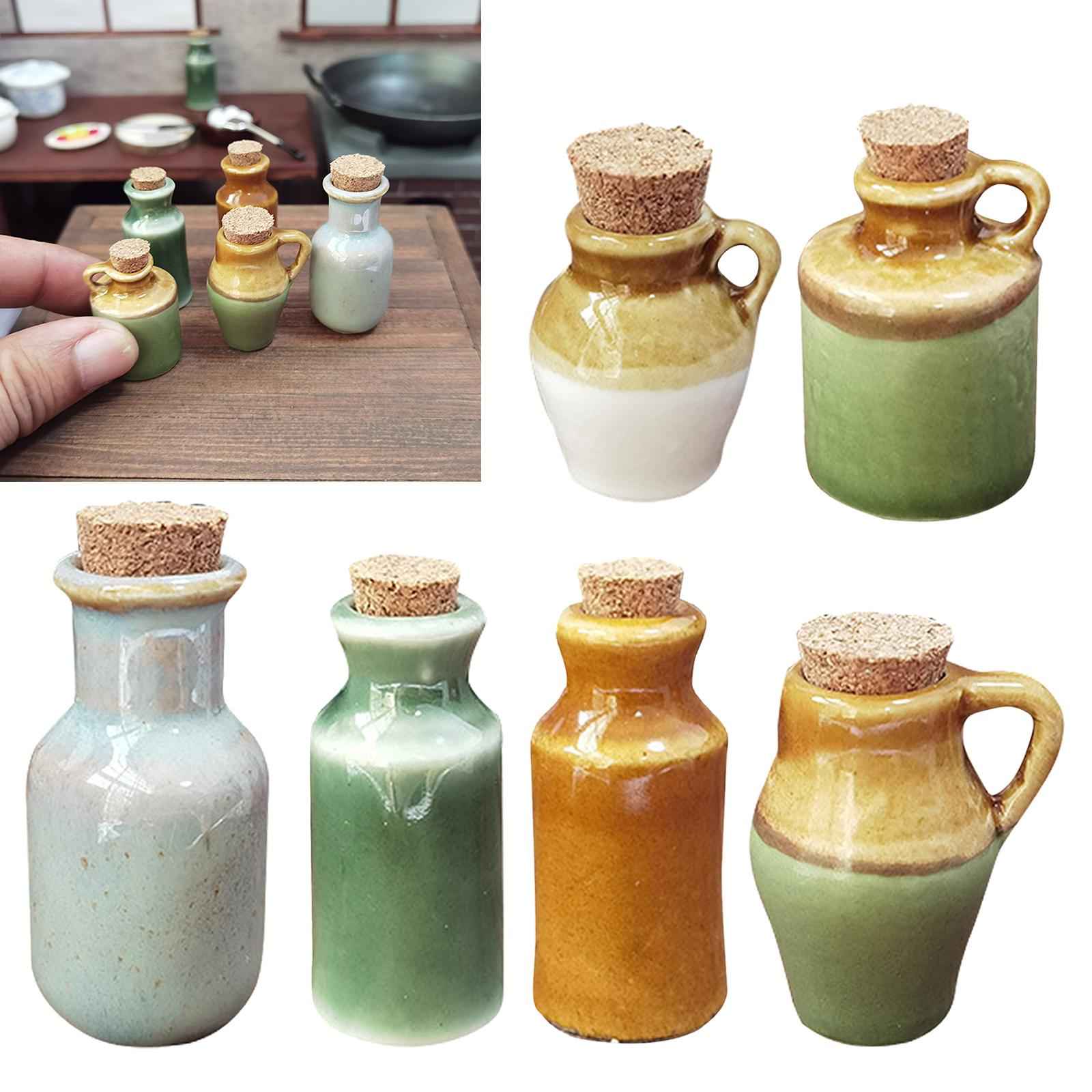 1/12 Dolls House Miniature Ceramics Pots Seasoning Jar Kitchen Green 3.6cm