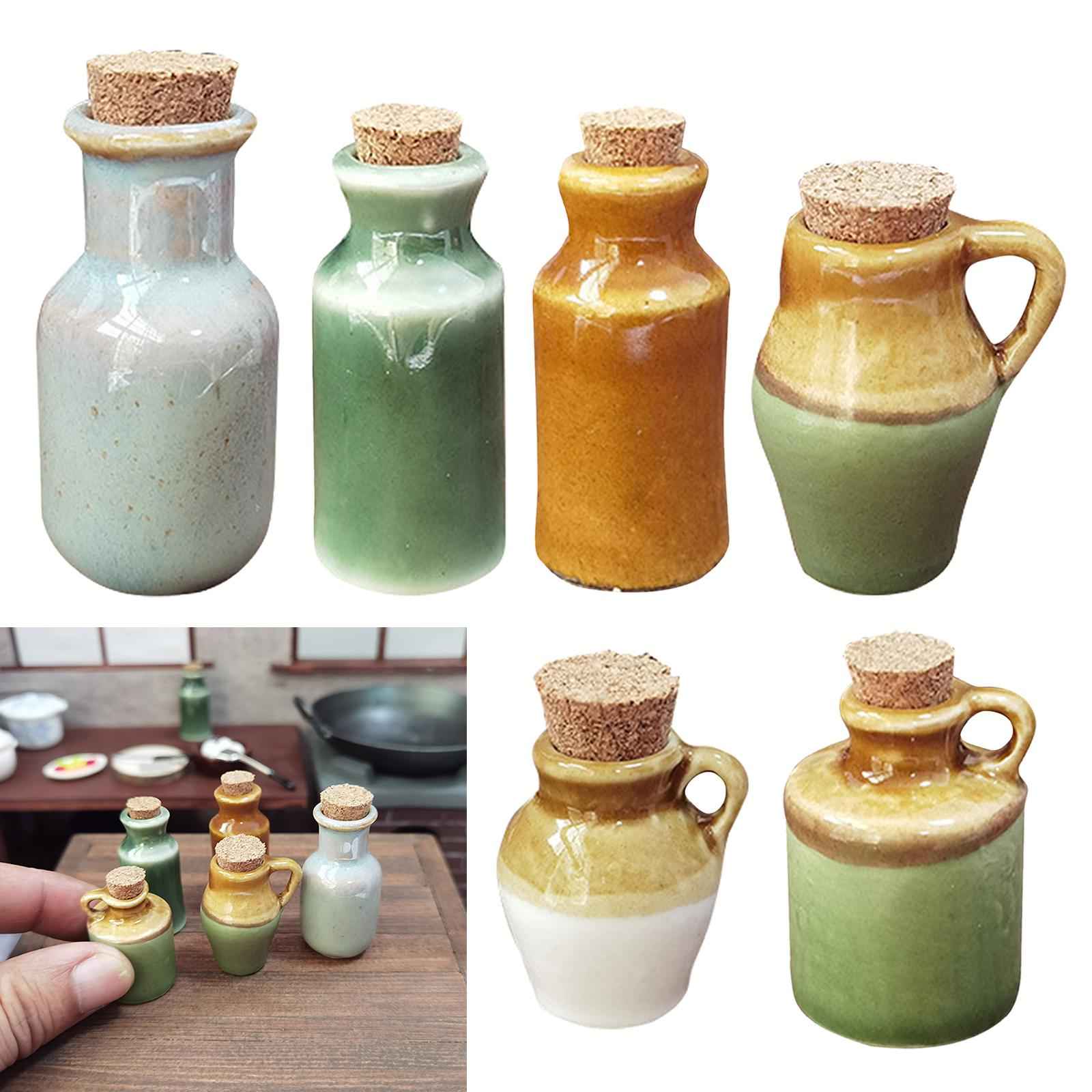 1/12 Dolls House Miniature Ceramics Pots Seasoning Jar Kitchen Green 3.6cm