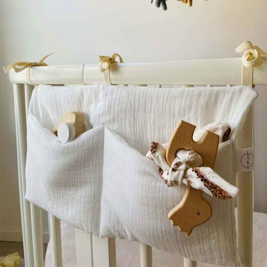 Multipurpose Baby Nursery Organizer Hanging for Diapers Wipes 2 Pockets White