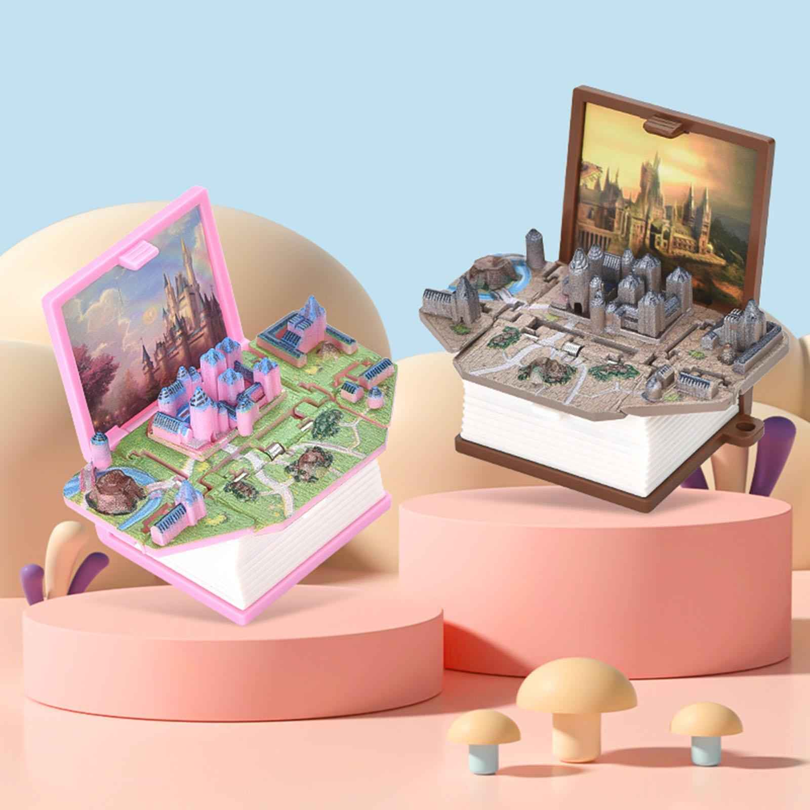 Foldable Figure Book Key Chain Finger Toy for Birthday Gift Children Kids Castle Brown