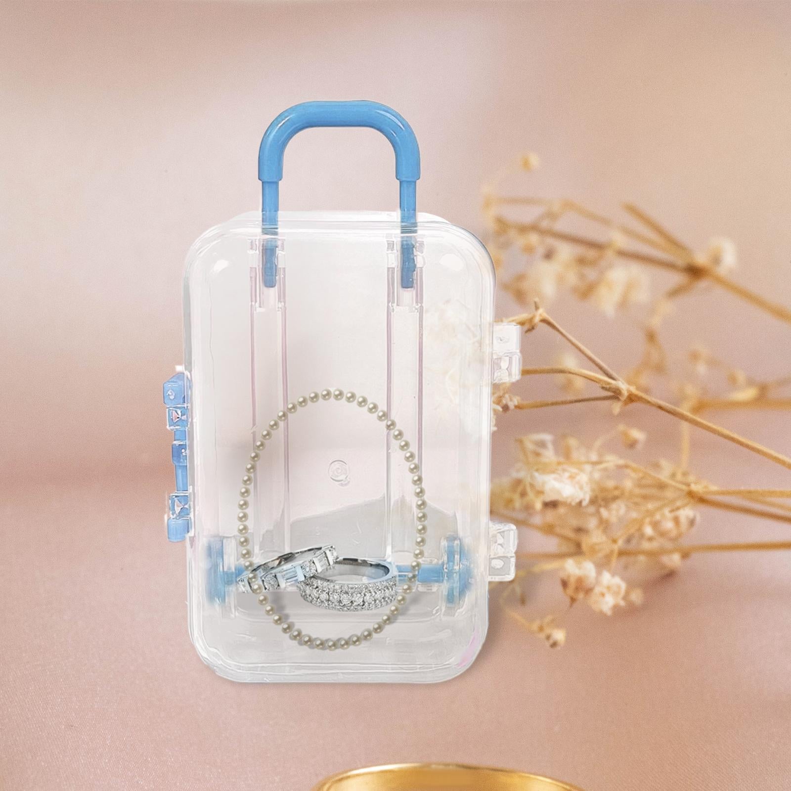 3xJewelry Organiser Suitcase Shape Portable Treasure Chest Box Keepsake Blue
