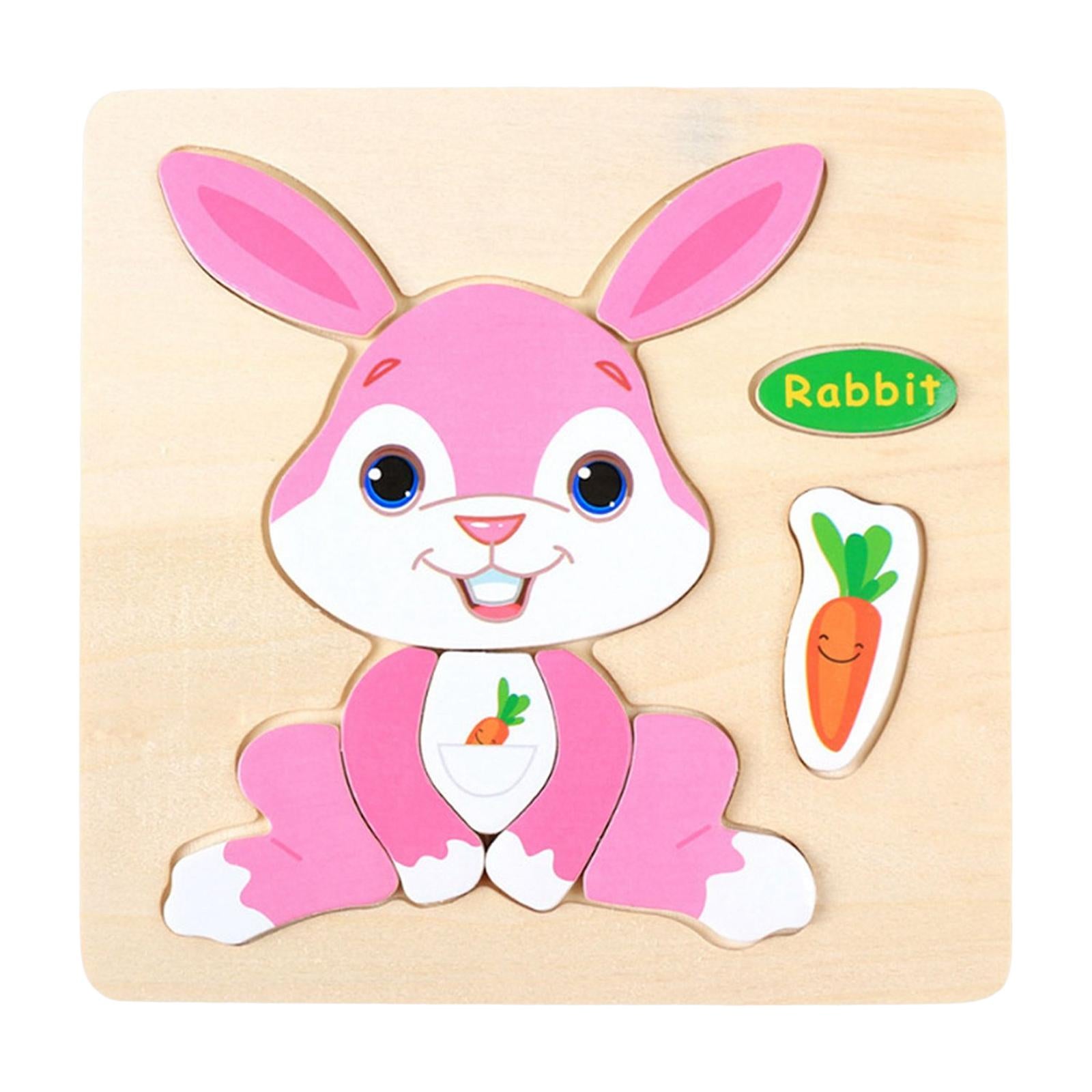 6xWooden Cartoon Rabbit Jigsaw Puzzles for Baby Birthday Travel Toy