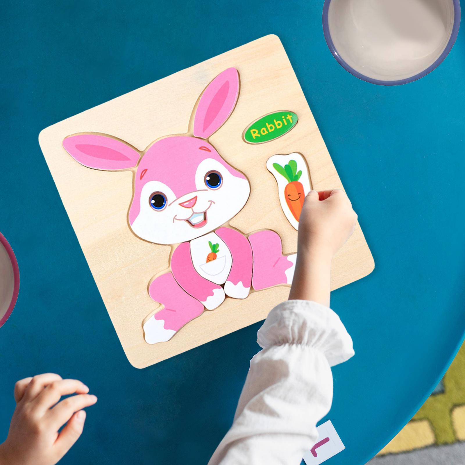 6xWooden Cartoon Rabbit Jigsaw Puzzles for Baby Birthday Travel Toy