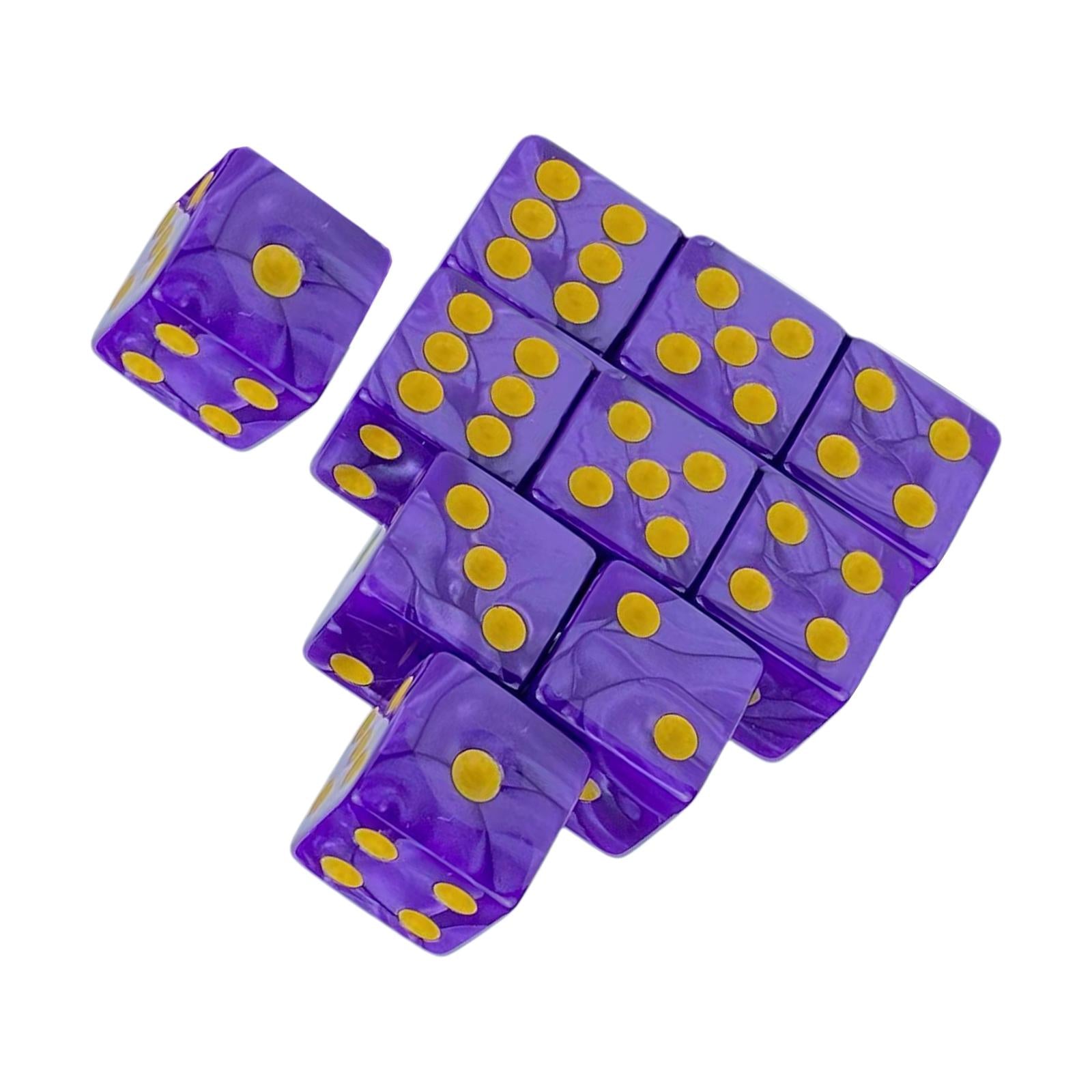 2x10x 6 Sided Dices Set Entertainment Toys 16mm Dices for Table Game Card Game Amaranth 