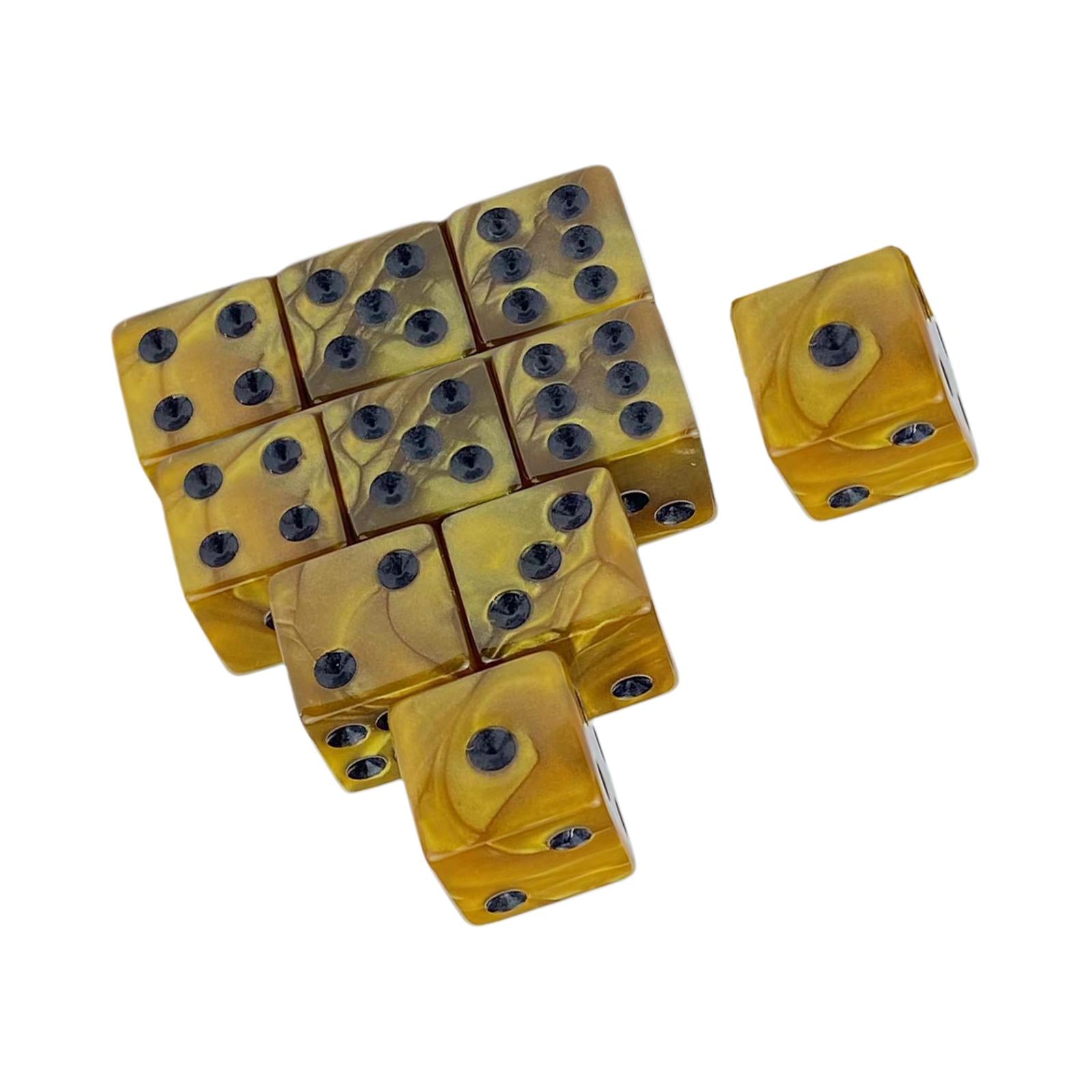 2x10x 6 Sided Dices Set Entertainment Toys 16mm Dices for Table Game Card Game Yellow