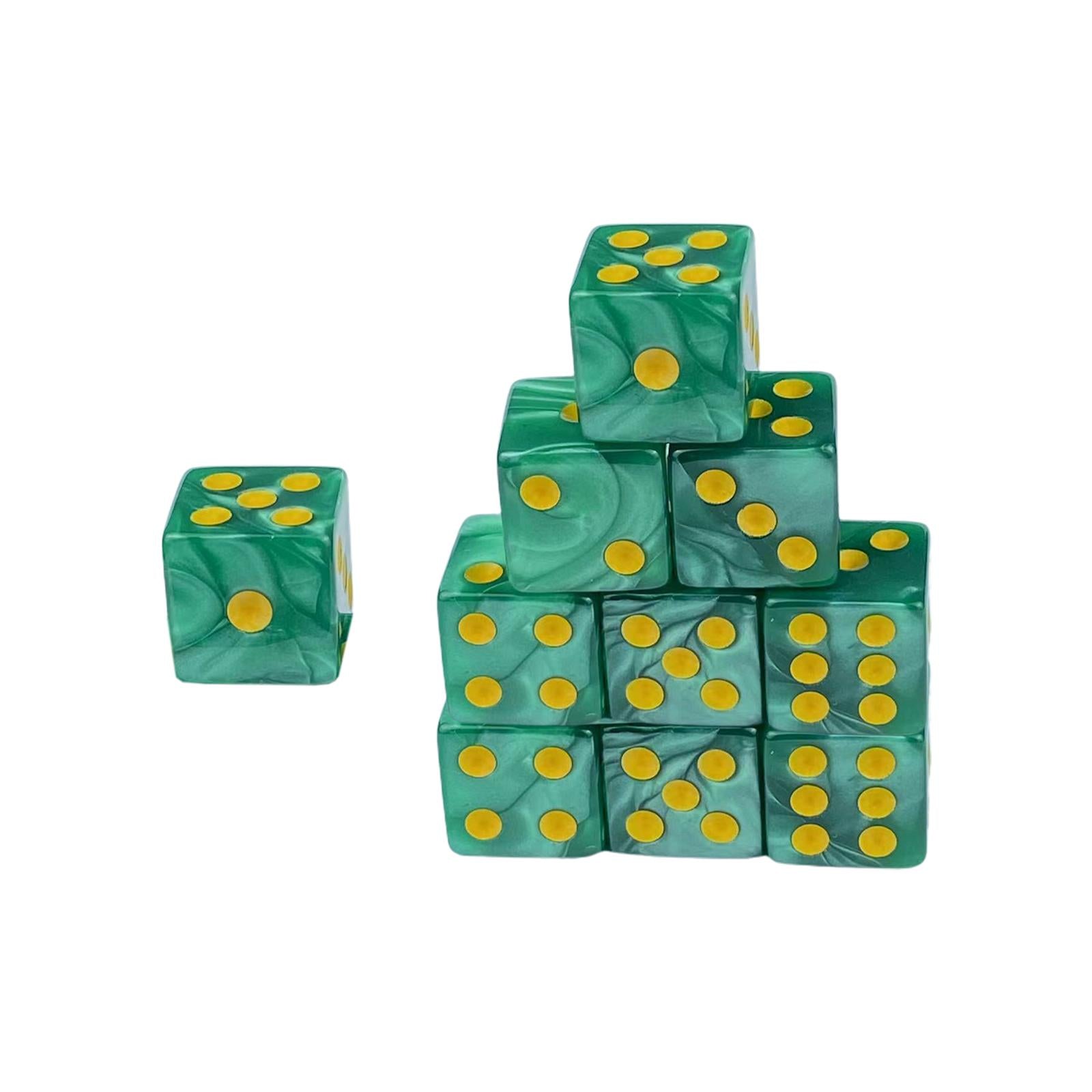 2x10x 6 Sided Dices Set Entertainment Toys 16mm Dices for Table Game Card Game Green