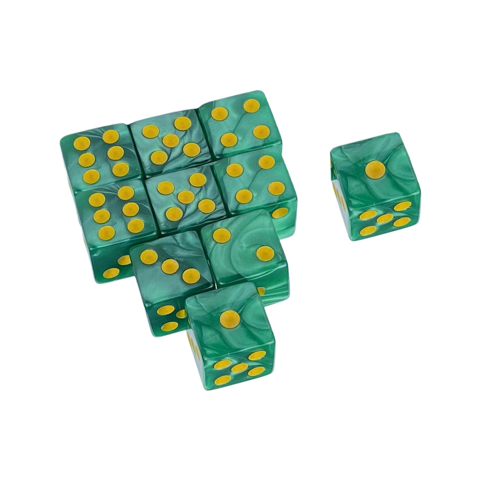 4x10x 6 Sided Dices Set Entertainment Toys 16mm Dices for Table Game Card Game Green