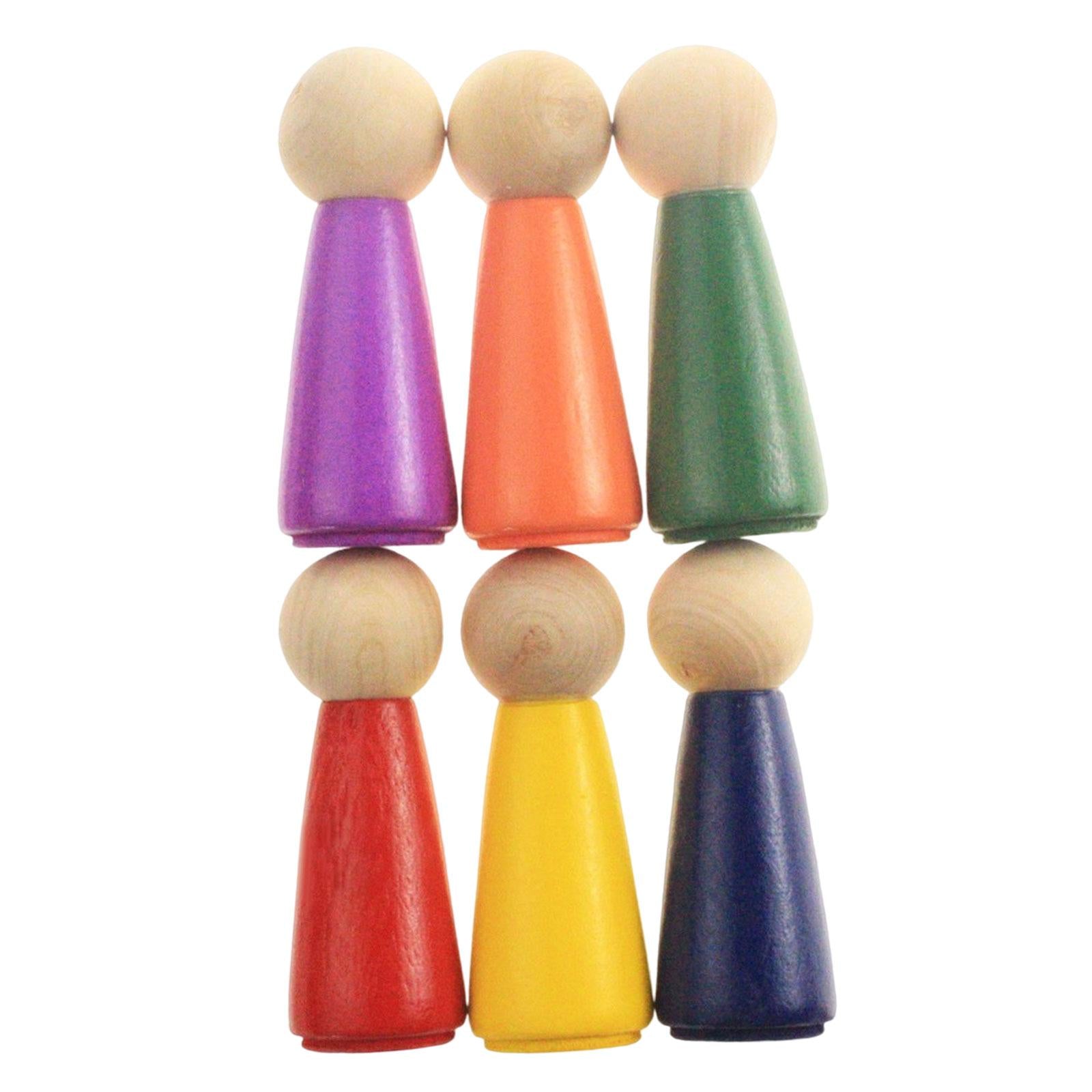 3x6x Wooden Peg Dolls Tiny People Figures Educational for Toddlers Ornament