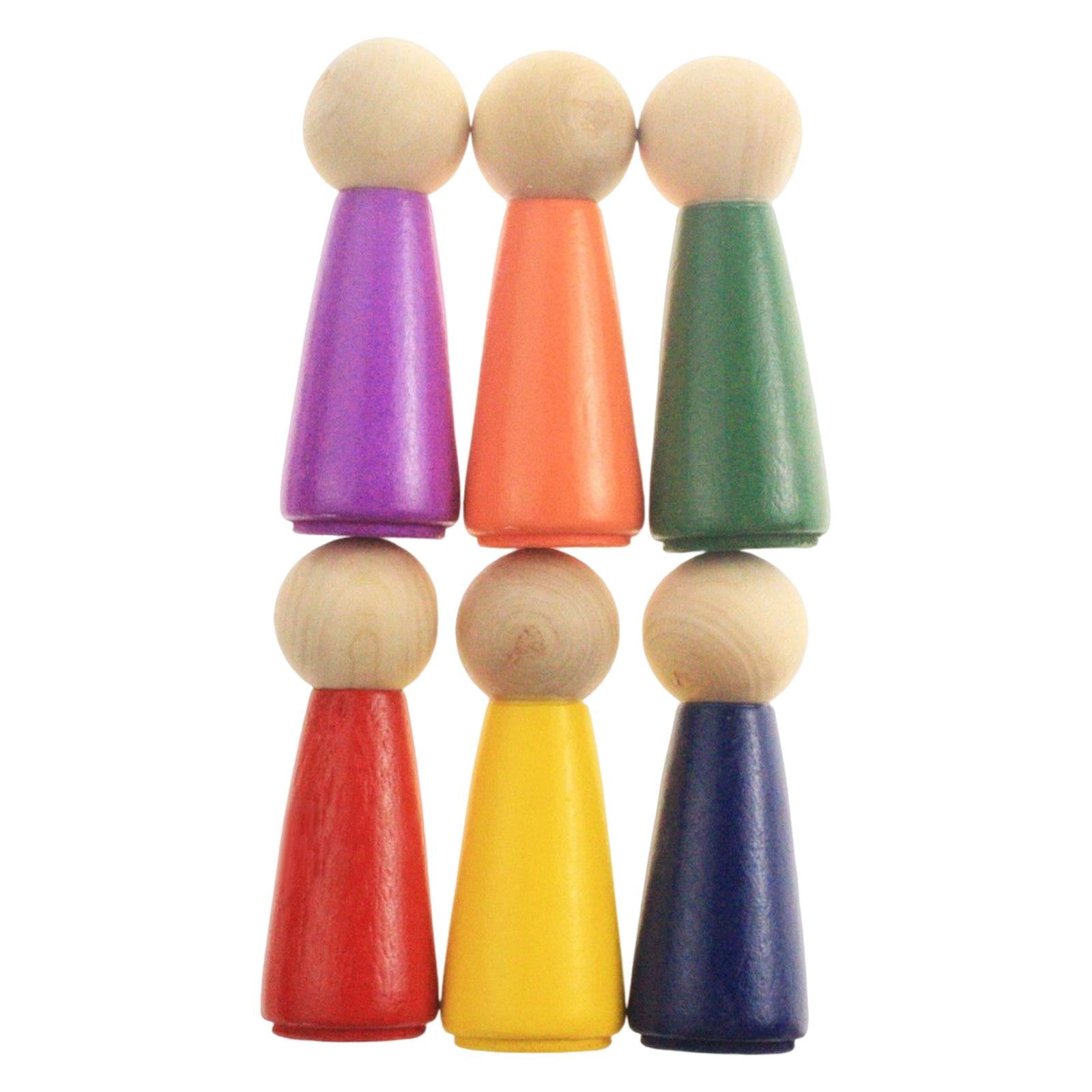 2x6x Wooden Peg Dolls Tiny People Figures Educational for Toddlers Ornament