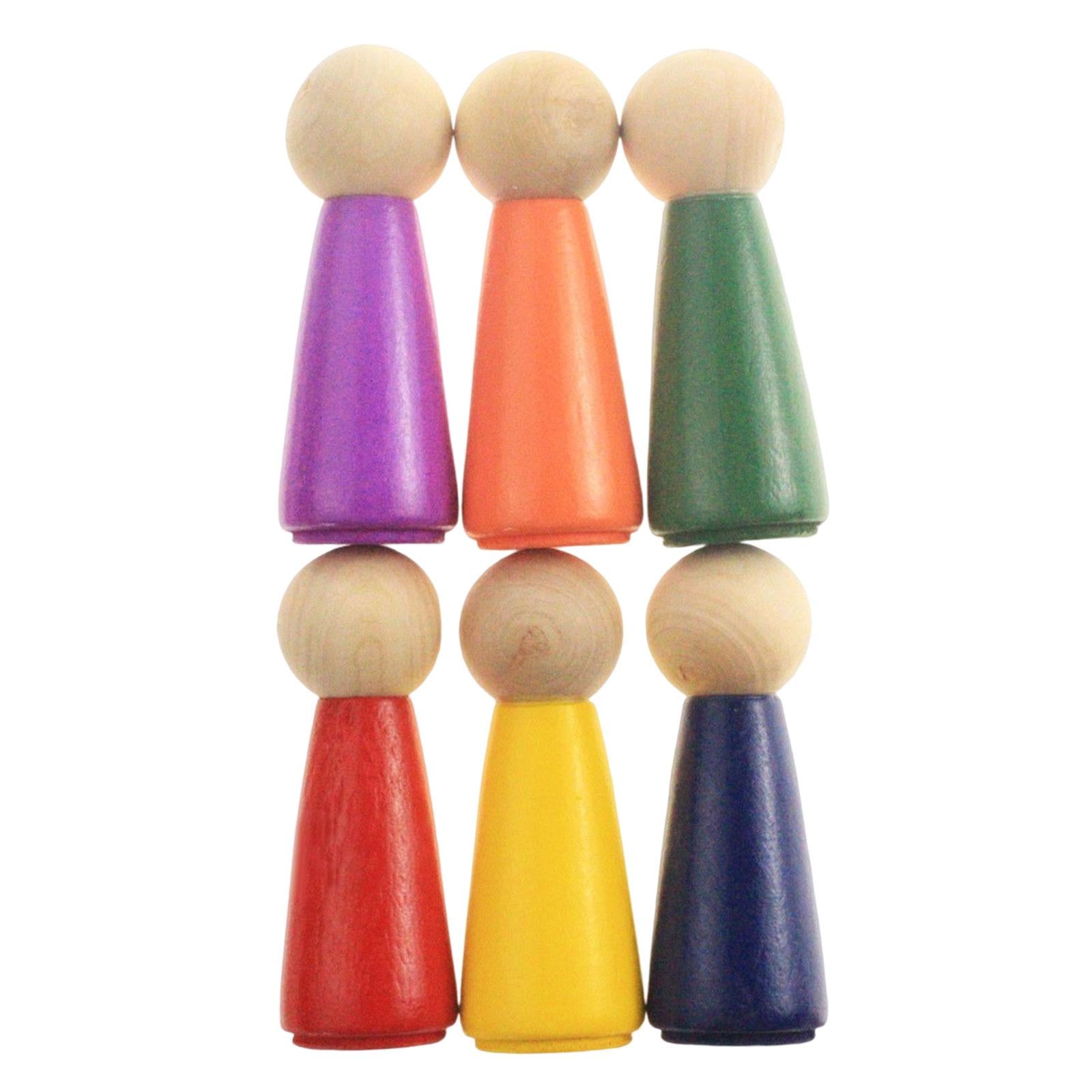 4x6x Wooden Peg Dolls Tiny People Figures Educational for Toddlers Ornament