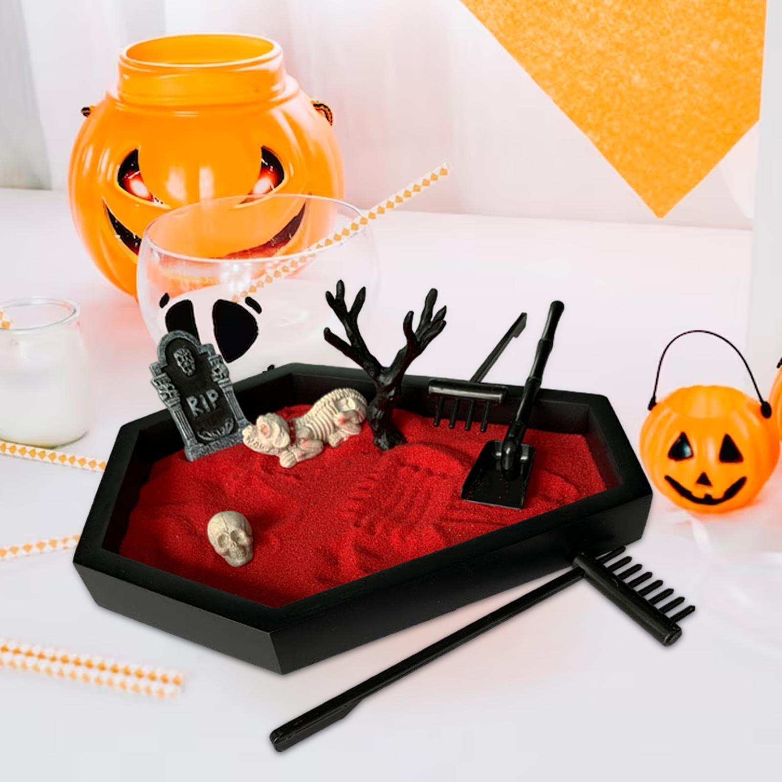 Tray Garden with Sand Spooky Goth Halloween Decor for Tables Desk Home Red
