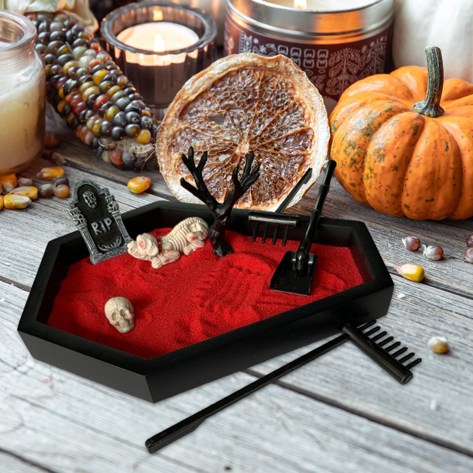Tray Garden with Sand Spooky Goth Halloween Decor for Tables Desk Home Red