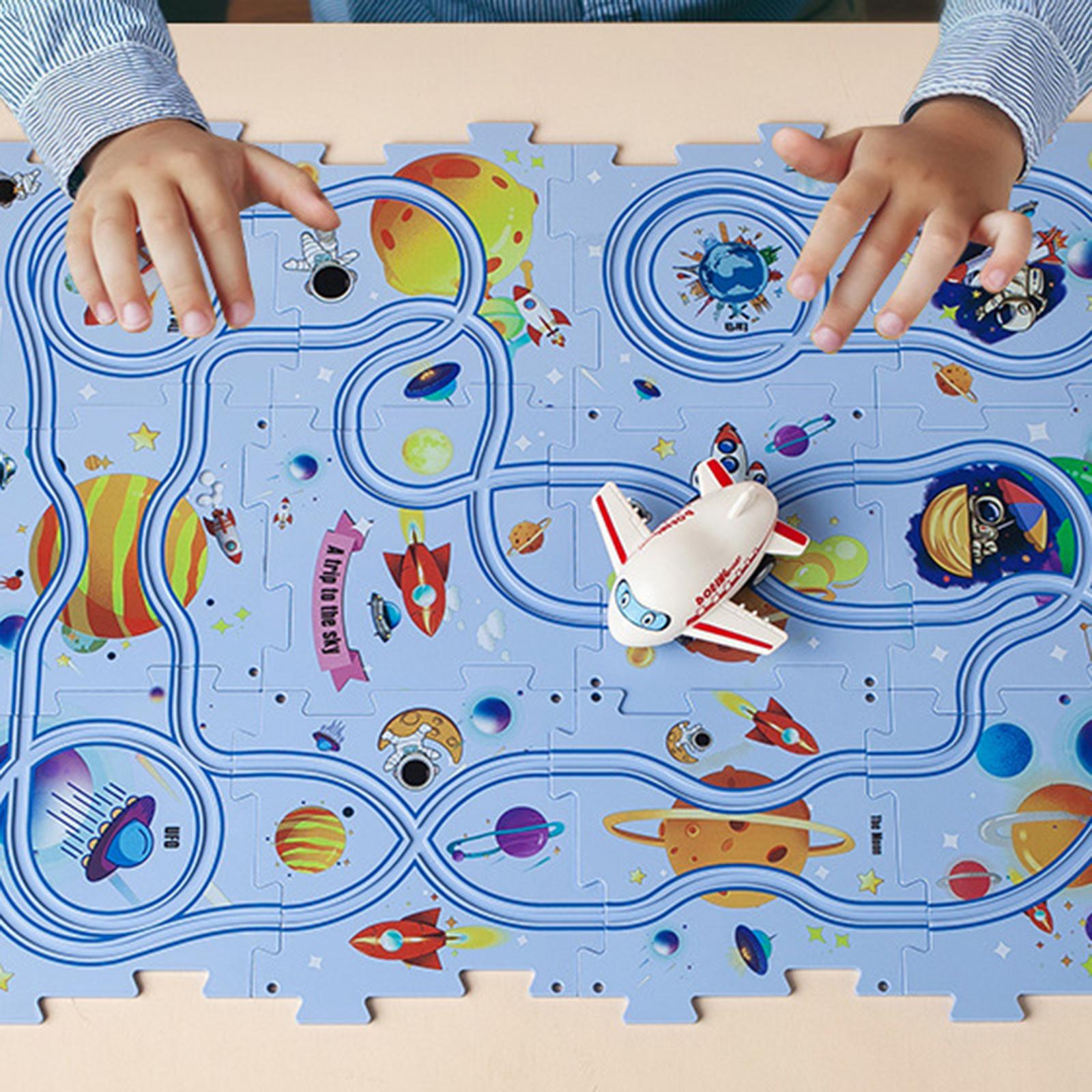 2xPuzzle Tracks Car Toy Practice Motor Skills Monetssori Building Toy Rail Car white