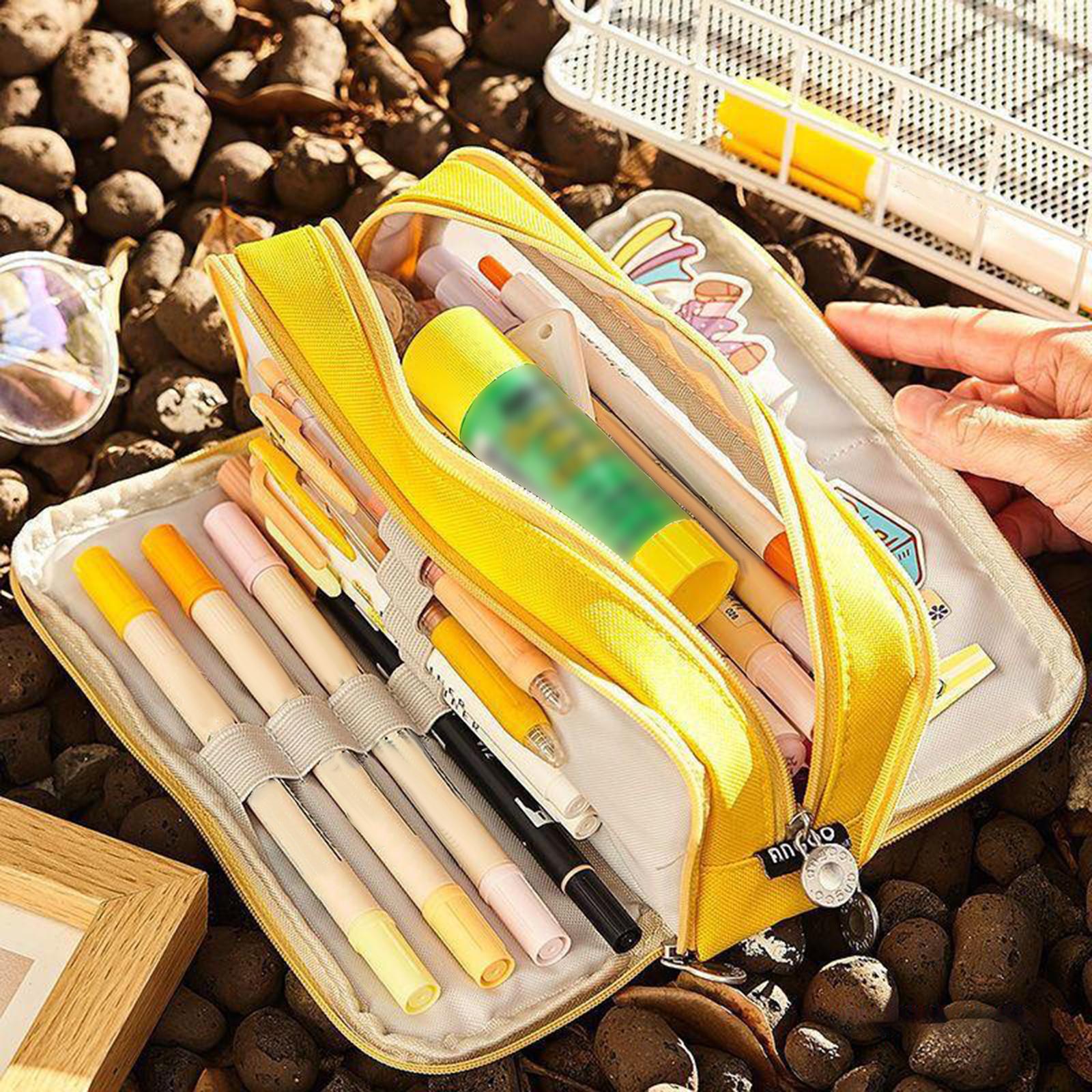 Pen Pouch Children Storage Portable School Kids Pencil Case Gift Yellow