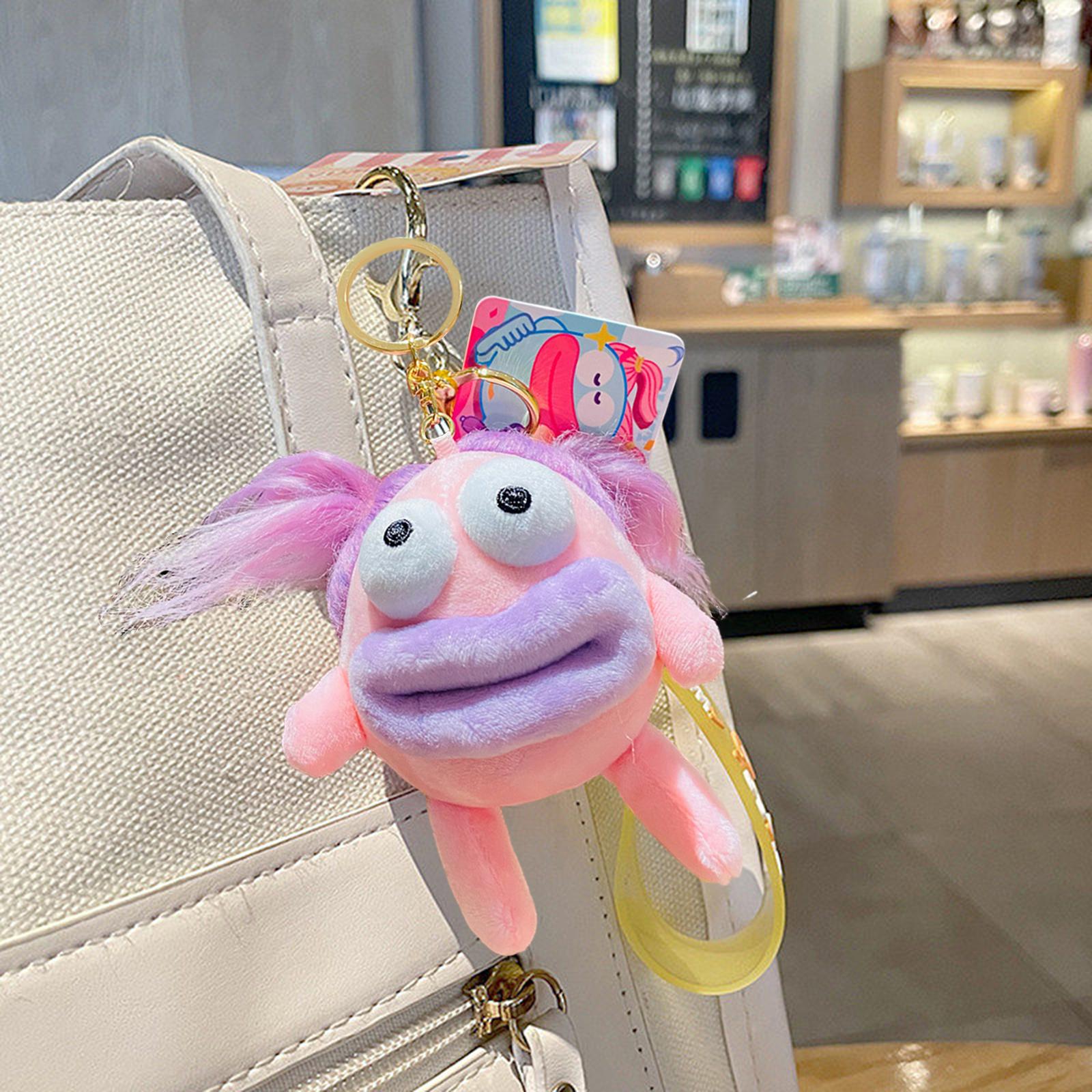 Plush Doll Keychain Stuffed Animal Key Pendant for Graduation Backpack Purse Pink