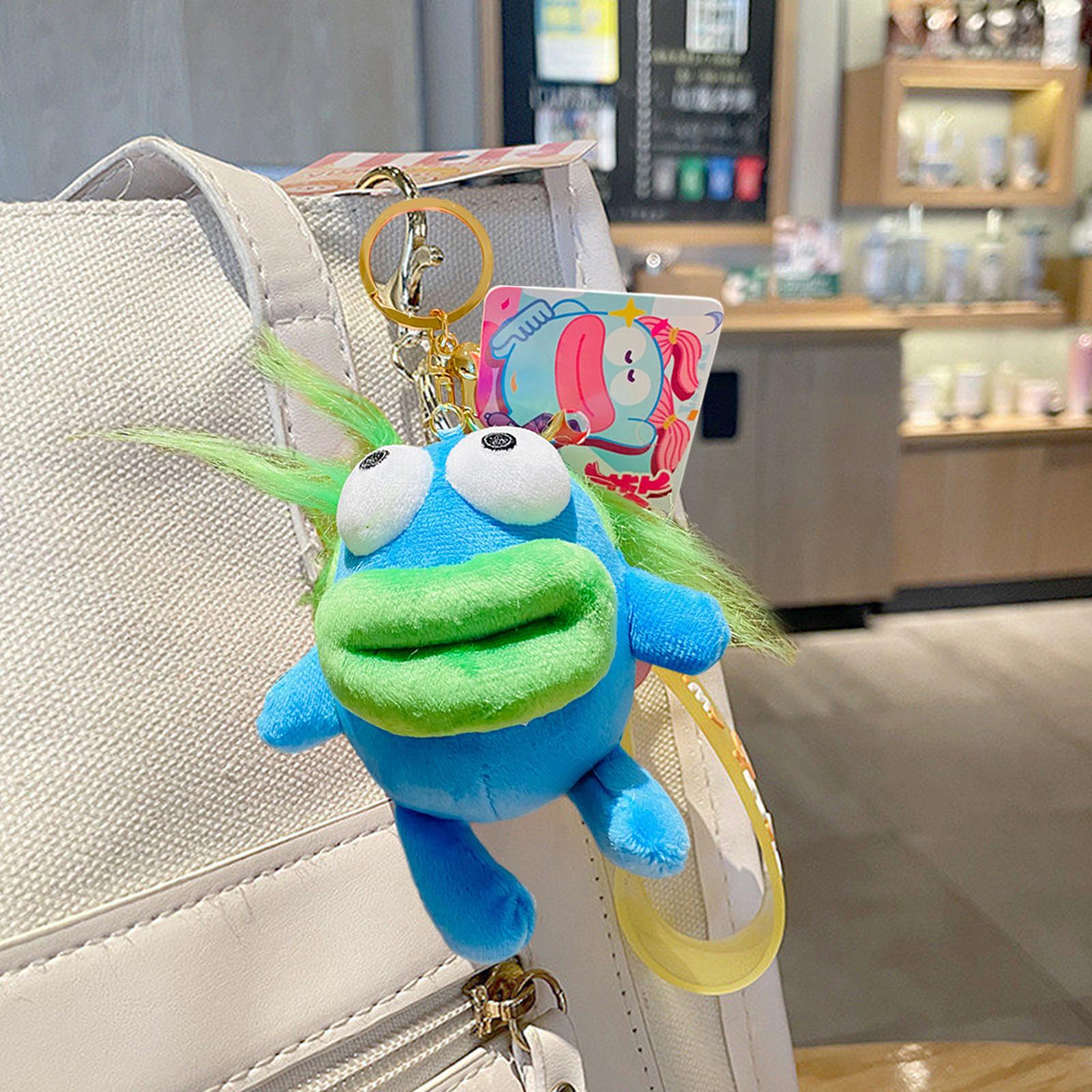 Plush Doll Keychain Stuffed Animal Key Pendant for Graduation Backpack Purse Blue Green