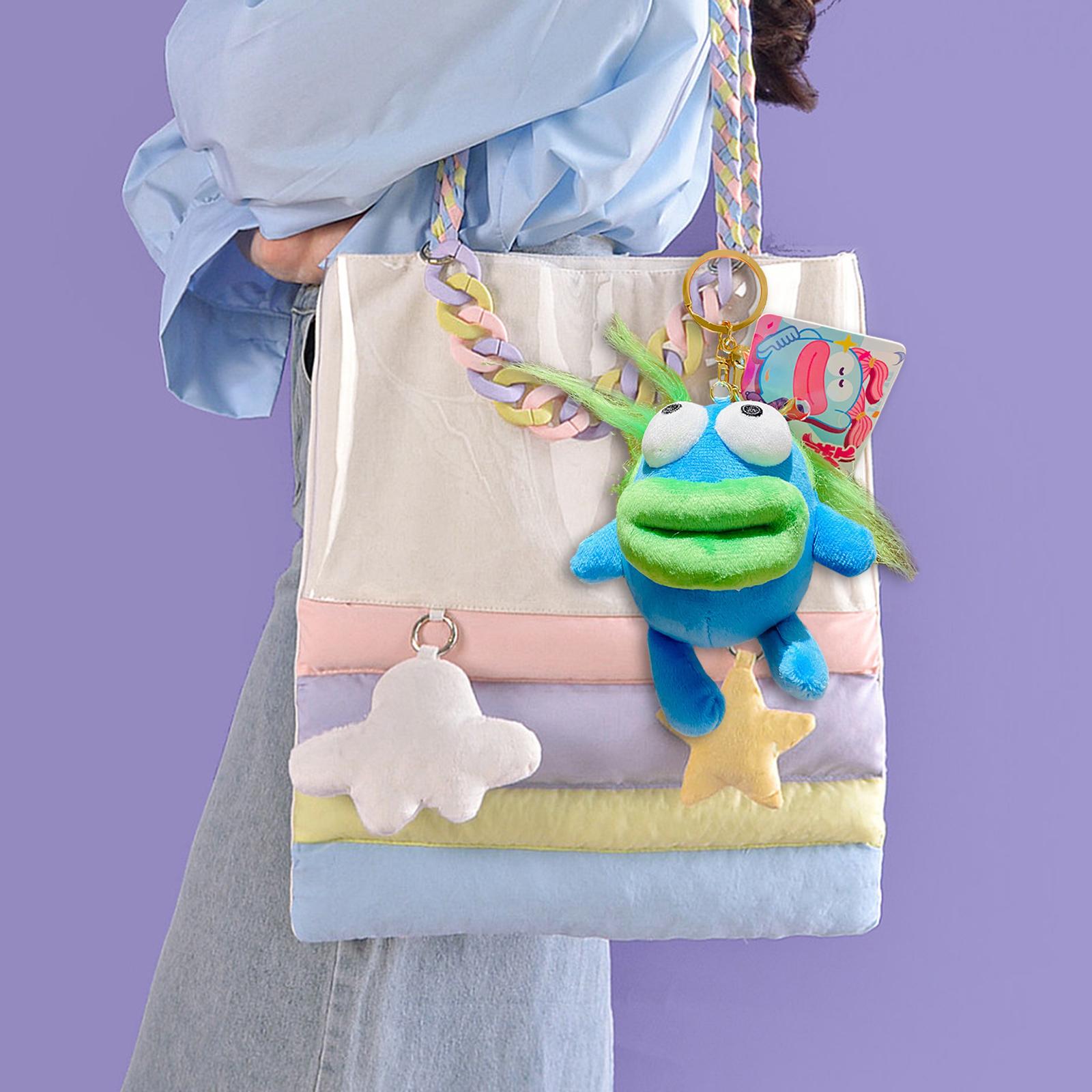 Plush Doll Keychain Stuffed Animal Key Pendant for Graduation Backpack Purse Blue Green