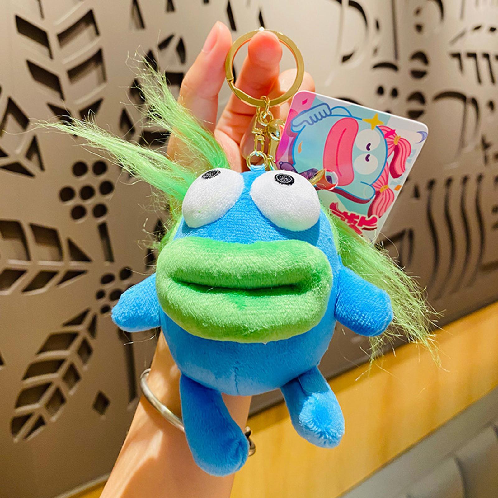 Plush Doll Keychain Stuffed Animal Key Pendant for Graduation Backpack Purse Blue Green