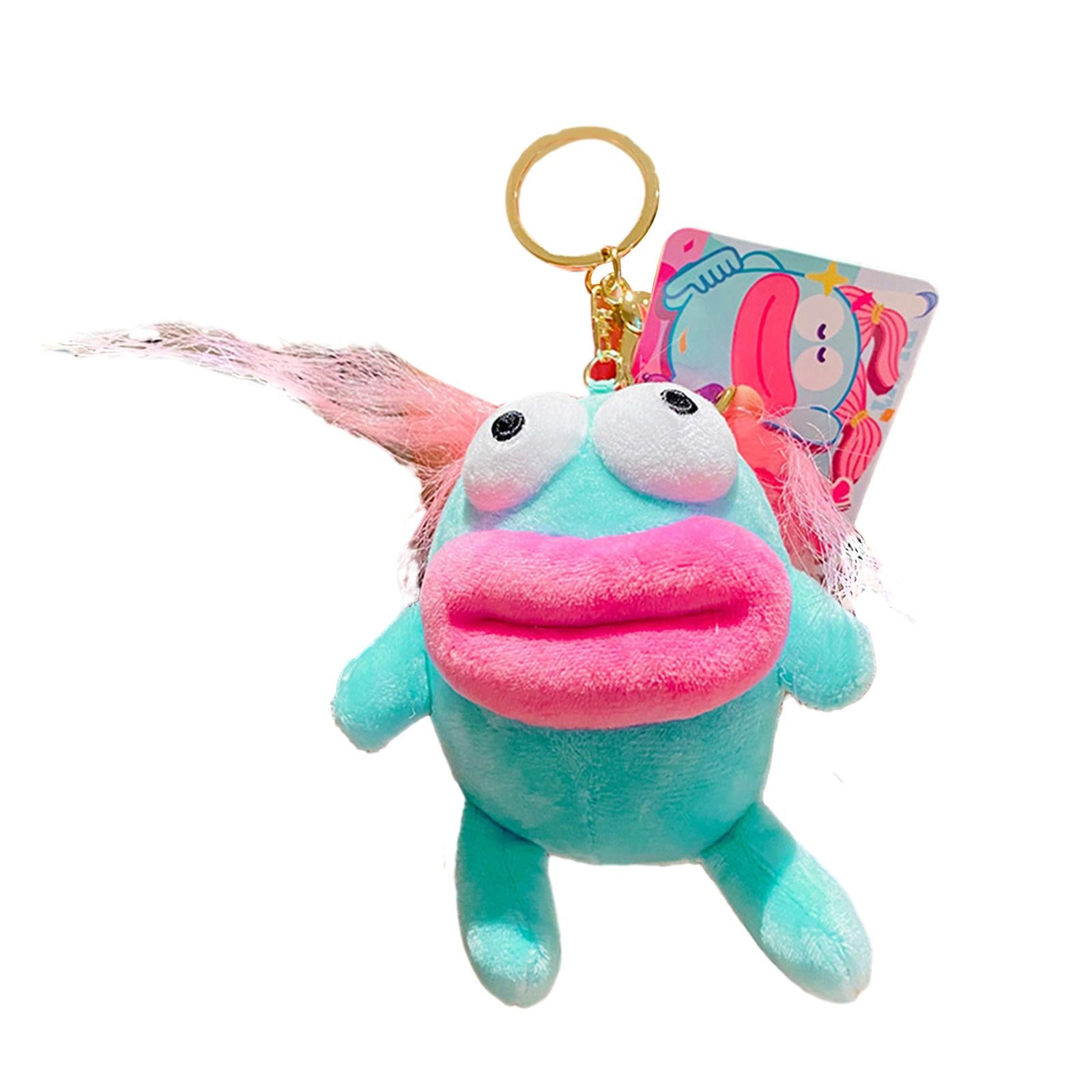 Plush Doll Keychain Stuffed Animal Key Pendant for Graduation Backpack Purse Blue Pink