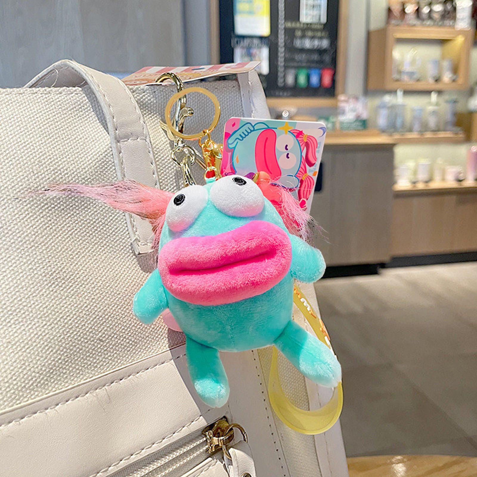 Plush Doll Keychain Stuffed Animal Key Pendant for Graduation Backpack Purse Blue Pink