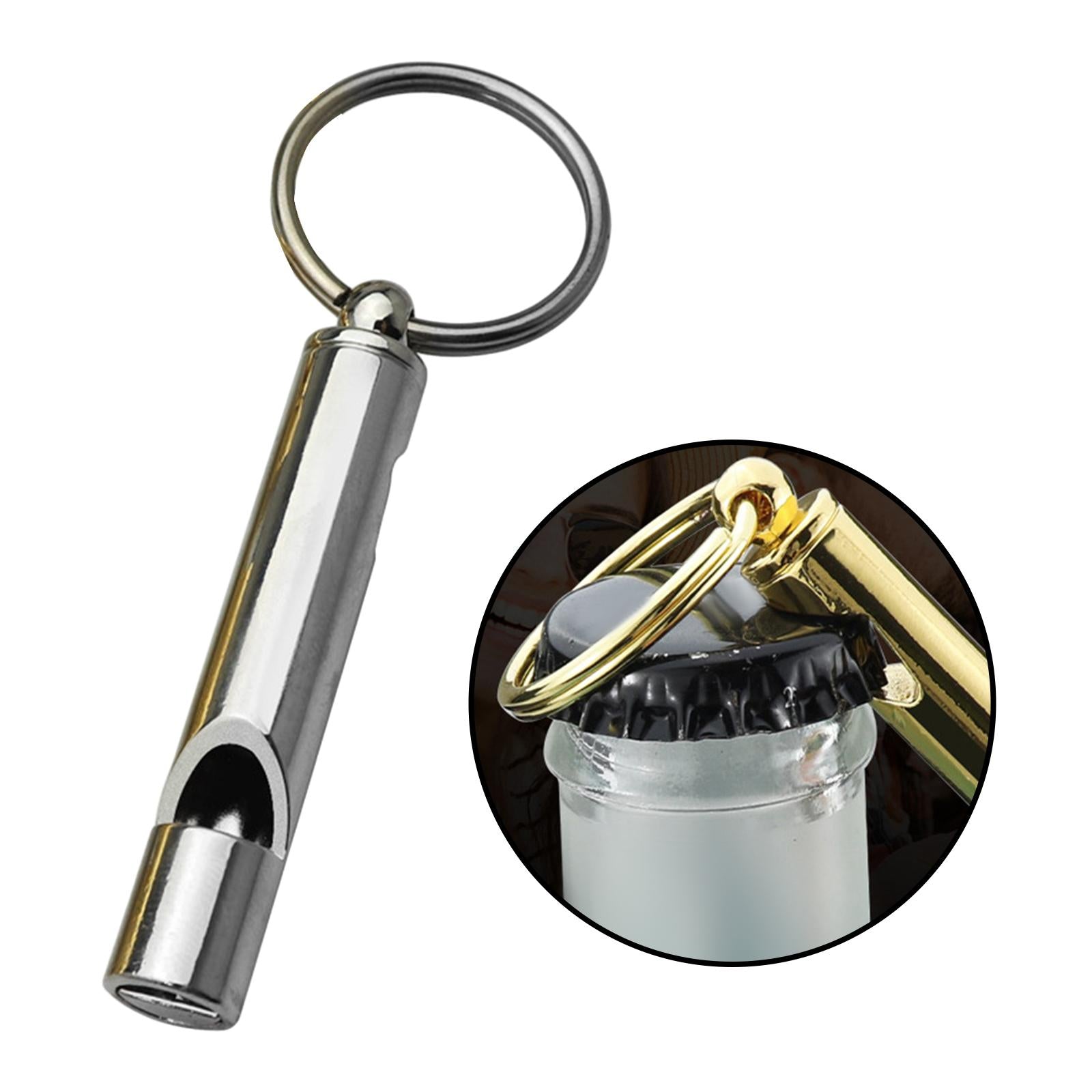 Whistle Bottle Opener Keychain Opener Zinc Alloy for Boating Kitchen Hunting Argent