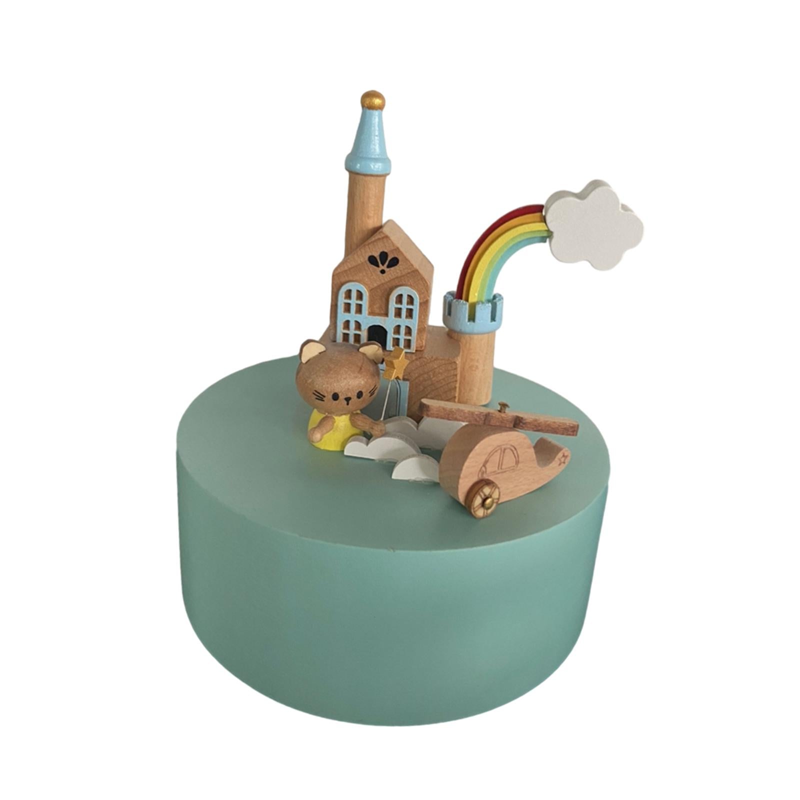 Carousel Music Box Clockwork Wooden Musical Box for Valentine's Indoor Decor little rainbow