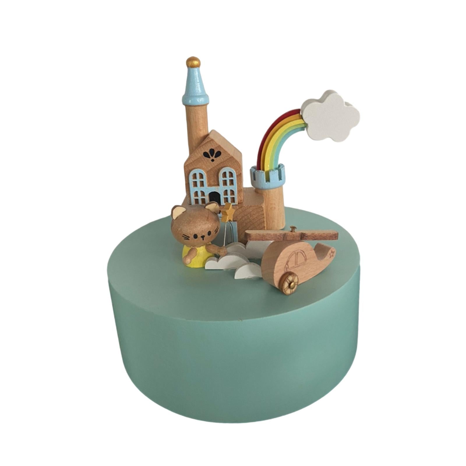 Carousel Music Box Clockwork Wooden Musical Box for Valentine's Indoor Decor little rainbow
