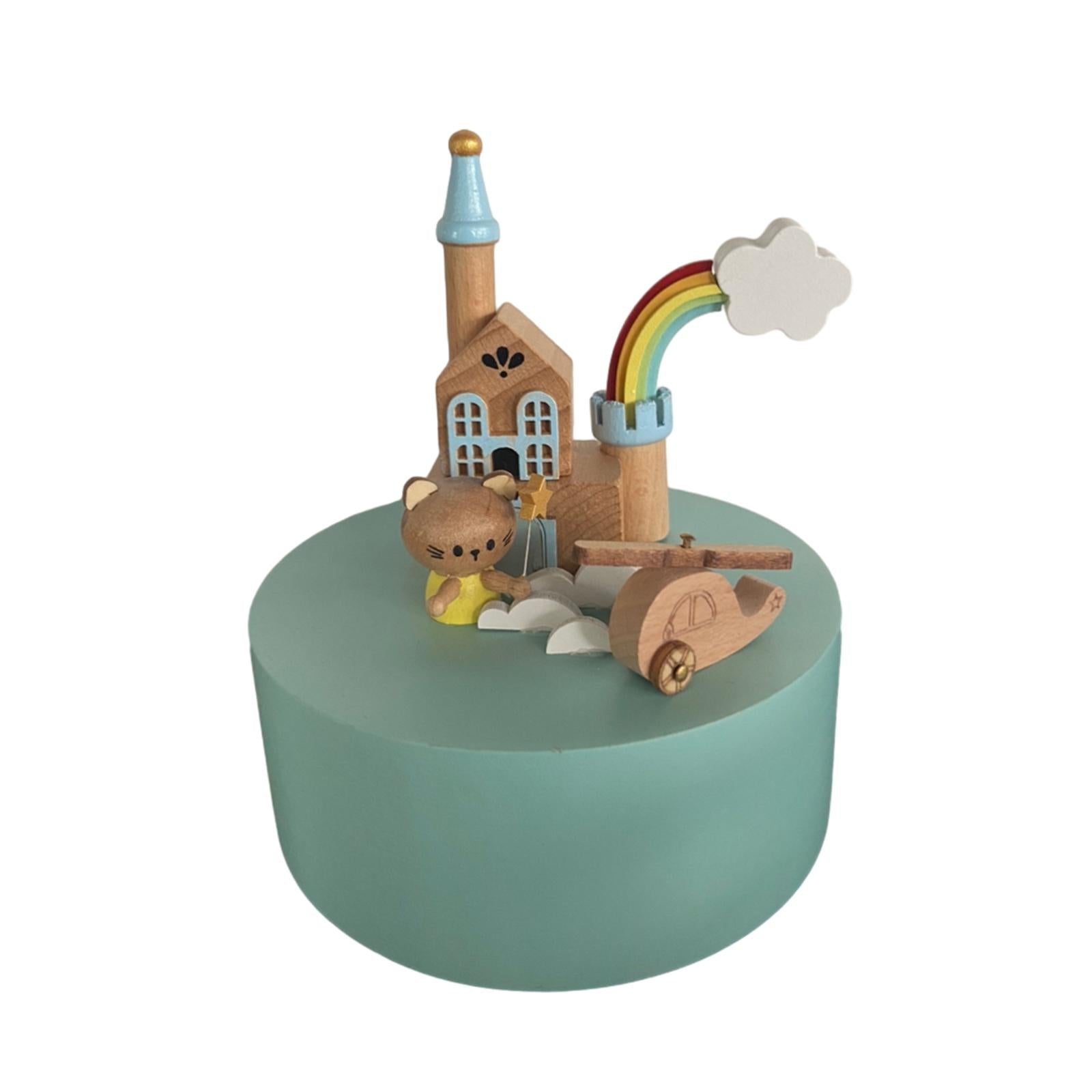 Carousel Music Box Clockwork Wooden Musical Box for Valentine's Indoor Decor little rainbow