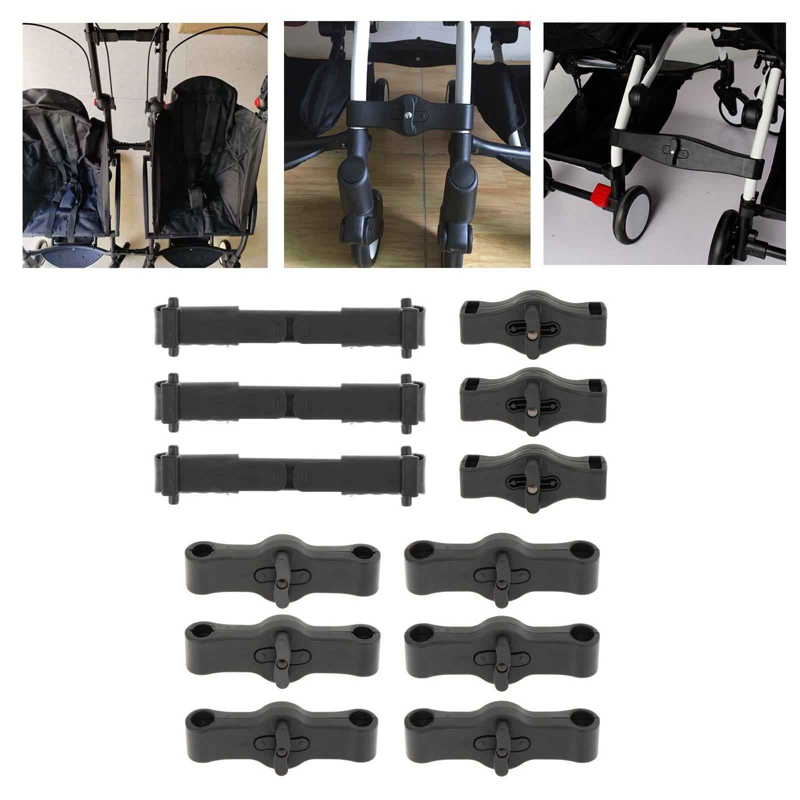 3 Pieces Twin Stroller Connector Safety Adjustable for Infant Cart Accessory Universal