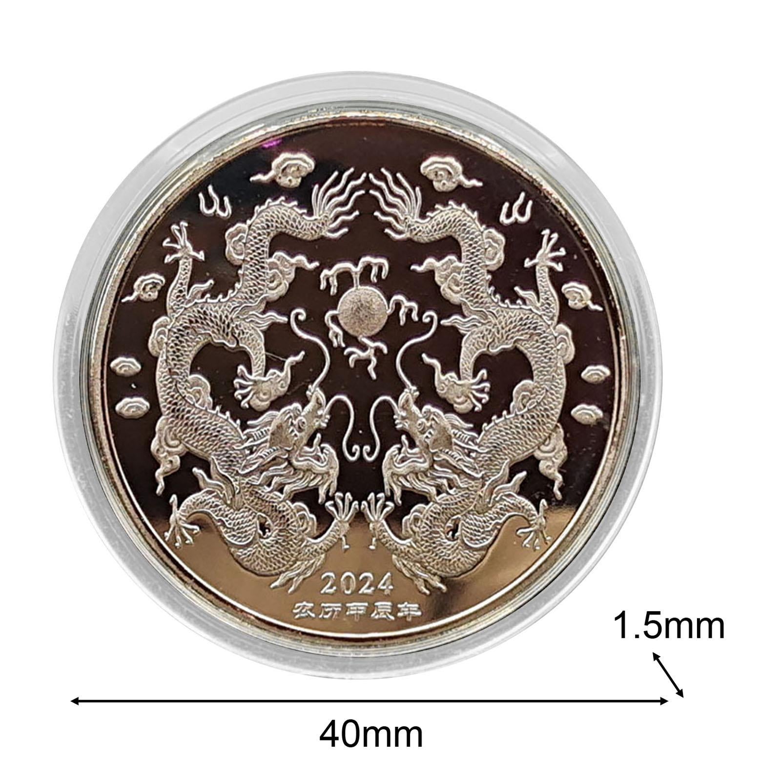 2x2024 Years of The Dragon Chinese Coin Badge Collection Coins for Family Adults Silver
